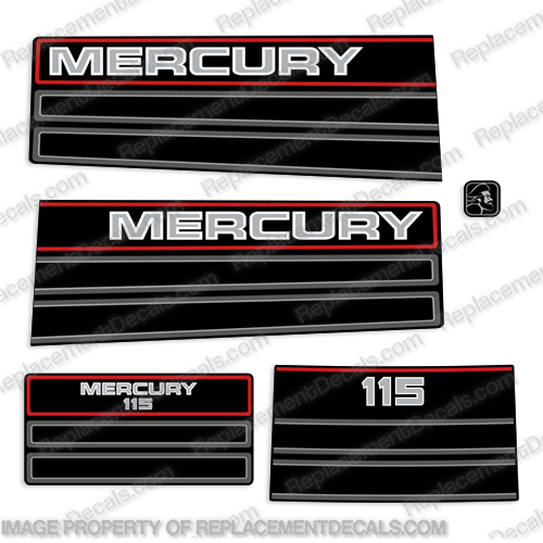 Mercury 115hp Outboard Engine Decals 1994-1995  94, 95, 90, 1994, 1995, 115, 115hp, mercury marine, outboard, engine, motor, decal, sticker, kit, set, 