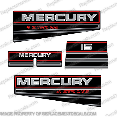 Mercury 15hp 1994-1995 Four Stroke Decal Kit  1994, 1995, 95, 94, 8, 15hp, 15, outboard, engine, motor, decal, sticker, kit, set, four, stroke, fourstroke, INCR10Aug2021