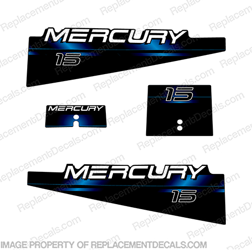 Mercury 15hp Blue Decal Kit - 1994 - 1999 mercury, mariner, 15, 15hp, 15 hp, outboard motor, tiller, engine, decal, sticker, kit, set, 1994, 1995, 1996, 1997, 1998, 1999,