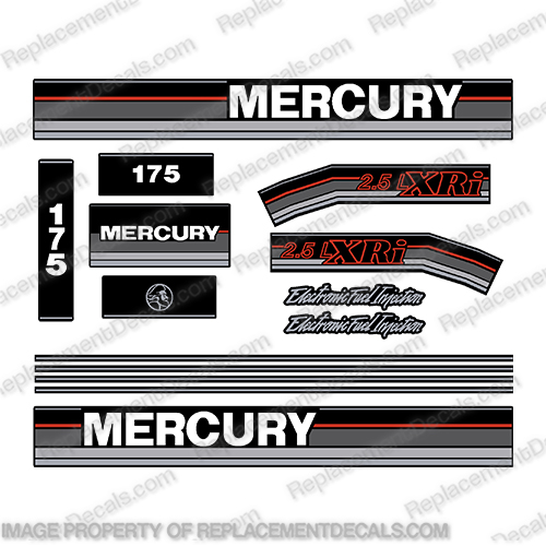 Mercury 1991 1992 1993 1994 1995 175hp 2.5 Liter XRi Outboard Engine Motor Decal Set mercury, 175, 1991, 1992, 1993, 1994, 1995, XRi, aqua, outboard, motor, engine, decal, sticker, kit, set, 