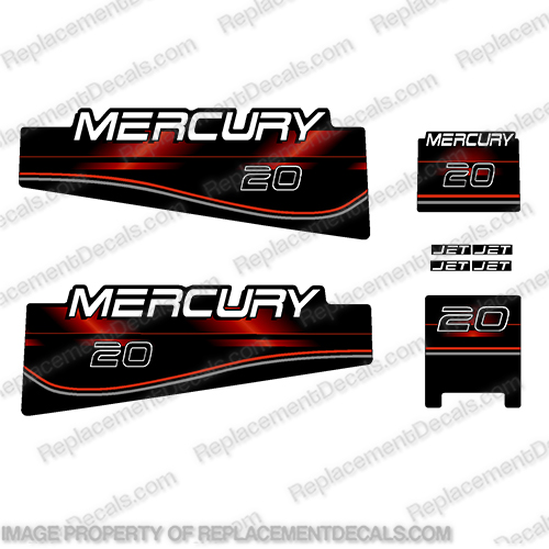 Mercury 20hp Decal Kit - 1996+ (Red)   20 hp, 20hp, 20 hp, 20, 9, 1995, 1996, 1997, 95, 96, 97, 98, 94, fourstroke, four, stroke, INCR10Aug2021
