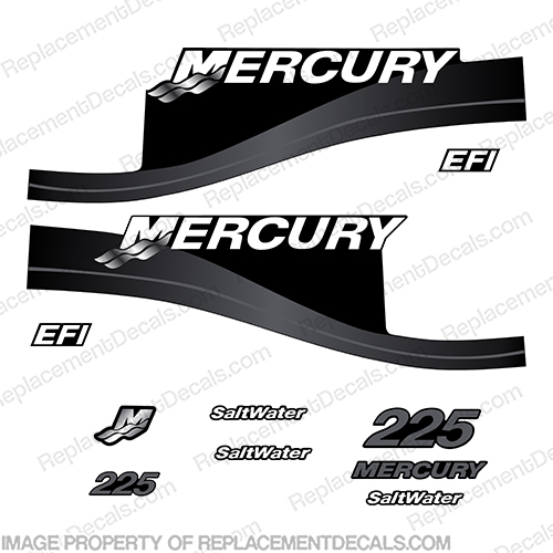 Mercury 225hp EFI Saltwater Series Decal Kit - Dark Grey mercury, 225, efi, salt, water, saltwater, custom, slate, metallic, sticker, outboard, motor, INCR10Aug2021