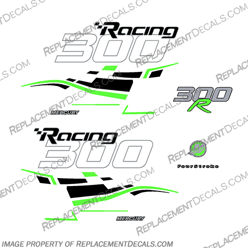 Mercury 300hp Verado Racing Decals - Black / Electric Green