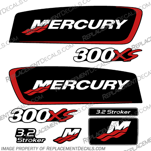 Mercury 300XS Stroker 3.2 Alien Cowl Outboard Motor Engine Decals - Red pro. max, pro max, pro-max, optimax, 300, 300xs, red, mercury, outboard, motor, engine, stroker, 3.2, alien, cowl