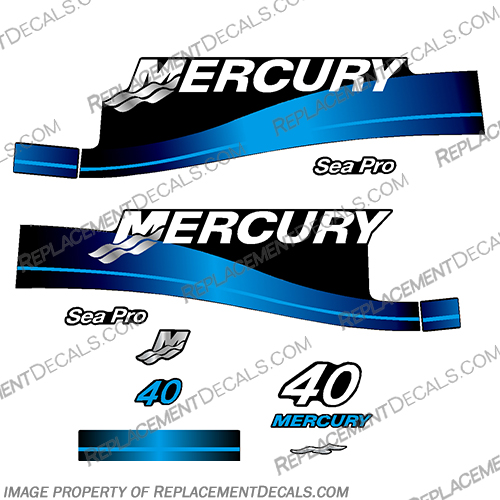 Mercury 40hp Sea Pro Decal Kit 1999-2006 (Blue) 40, seapro, decal, sticker, motor, outboard, engine, set, kit, sea pro, 1999, 2000, 2001, 2002, 2003, 2004, 2005, 2006, 1999 - 2006