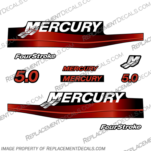 Mercury 5.0hp FourStroke Outboard Motor Engine Decal Kit (Red) 1999 2000 2001 2002 2003 2004   mercury, decals, 5.0, 5, hp, outboard , engine, motor, stickers, decal, 2001, 2002, 2003, 2004