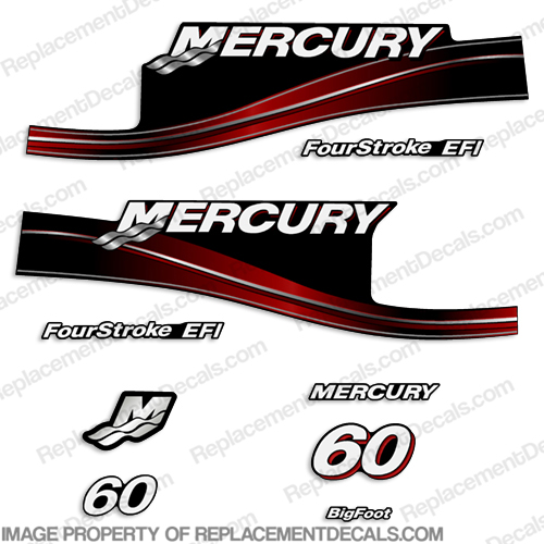 Mercury 60hp Four Stroke EFI Bigfoot Decals (Red) - 2005 60 hp, 2 stroke, 2005, 2006, 2007, 2008, 2009, 05, 06, 07, 08, 09, 4-stroke efi, 4stroke efi, big foot, big-foot, fourstroke, four stroke, INCR10Aug2021