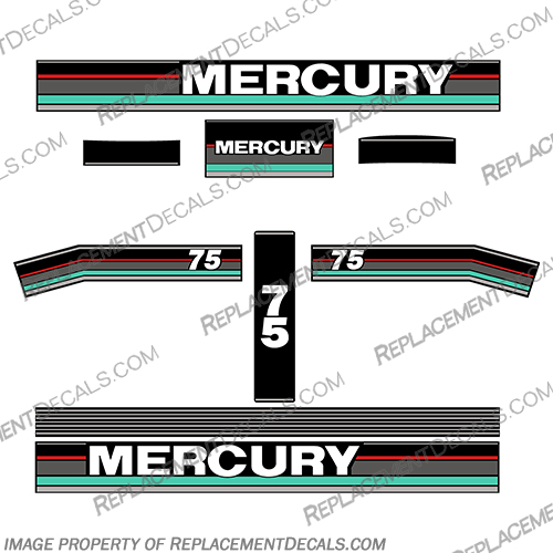 Teal Mercury 1991 75HP Outboard Engine Decal with Metallic Silver Accent Stripe 91, 1991,75, hp, horsepower, outboard, engine, decal, decals, 75 hp, mercury, Metallic, Silver, accent, stripe,