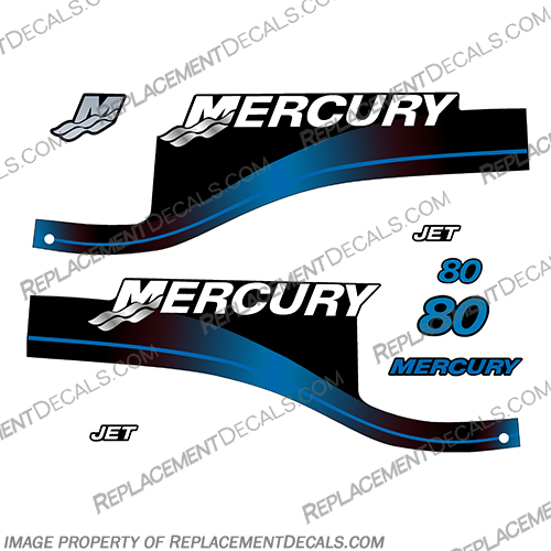 Mercury 80hp "Jet Drive" Two Stroke Decals (Blue) 80, 80 hp, jetdrive, 1999,  2000, 2001, 2002, 2003, 2004, 2005, 2006, mercury, hp, horse, power, horsepower, Jet, drive, "Jet Drive", two, 2, 2-stroke, two-stroke, decal, decals, blue,