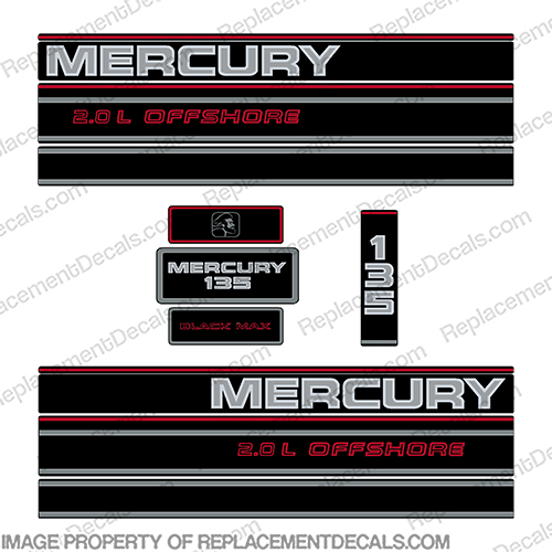 Mercury 135hp BlackMax Decal Kit - 1993 1994 1995 Mercury, decal, sticker, motor, outboard, cowl, engine, 135hp, 135, one, hundred, horsepower, kit, set, 1990, 1991, 1992, 19923, 1994, 1995, 1996, 1997, 1998, 1999, black, max, 3.0L, 3.0, liter, litre, INCR10Aug2021
