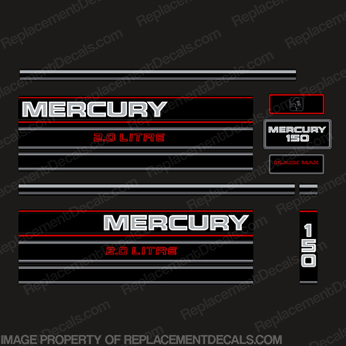 Mercury 150hp 2.0 Litre BlackMax Decal Kit - 1995  Mercury, 150hp, BlackMax, 2.0, Litre Decal Kit, - 1995, 1990, 90, 90s, Black Max, liter, litre, 150, Black, Max, 1994, 1996, INCR10Aug2021