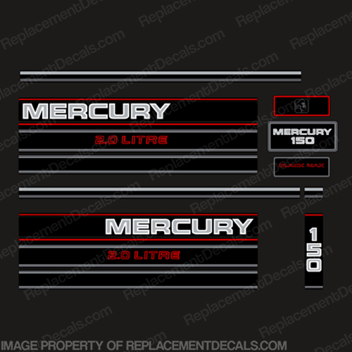 Mercury 150hp 2.0 Litre BlackMax Decal Kit - 1995  Mercury, 150hp, BlackMax, 2.0, Litre Decal Kit, - 1995, 1990, 90, 90s, Black Max, liter, litre, 150, Black, Max, 1994, 1996,