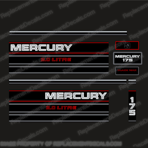 Mercury 175hp 2.5 Litre BlackMax Decal Kit - 1995  Mercury, 175hp, BlackMax, 2.5, Litre Decal Kit, - 1995, 1990, 90, 90s, Black Max, liter, litre, 175, Black, Max, 1994, 1996, INCR10Aug2021
