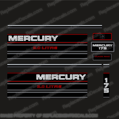 Mercury 175hp 2.0 Litre BlackMax Decal Kit - 1995  Mercury, 175hp, BlackMax, 2.0, 2, 2.5, Litre Decal Kit, - 1995, 1990, 90, 90s, Black Max, liter, litre, 175, Black, Max, 1994, 1996, INCR10Aug2021