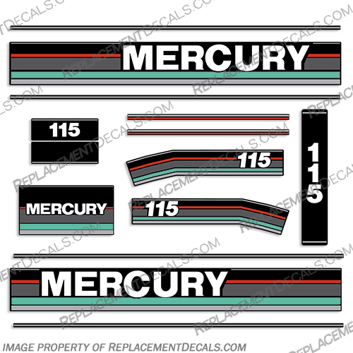 Mercury 1991 115HP Outboard Engine Decal with Metallic Silver - Any Color! Mercury, 1991, 115, 115hp, hp, horse, power, horsepower, Metallic, Silver, Outboard, Motor, Engine, Decal, Decals, Kit, Any Color, Custom Color