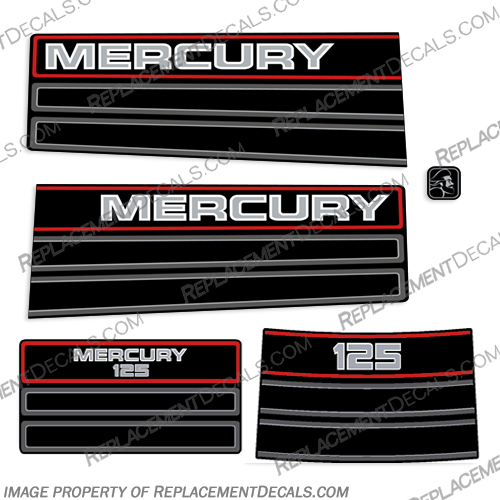 Mercury 125hp Outboard Engine Decals 1994-1995 94, 95, 90, 1994, 1995, 115, 125hp, mercury marine, outboard, engine, motor, decal, sticker, kit, set, 