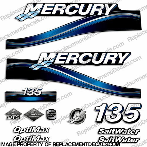 Mercury 135hp "Optimax" Saltwater Decals - 2005 (Blue) INCR10Aug2021