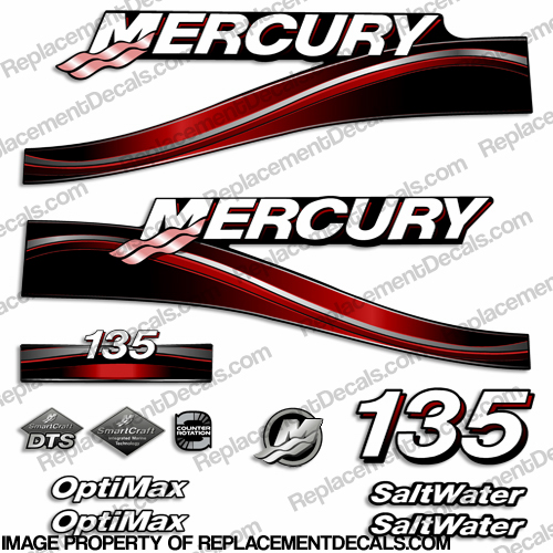 Mercury 135hp "Optimax" Saltwater Decals - 2005 (Red) INCR10Aug2021
