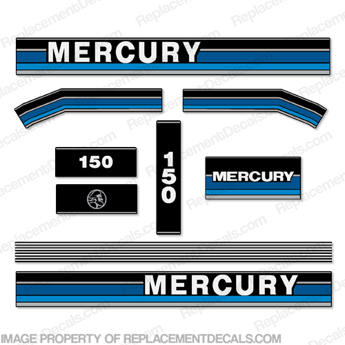 Mercury 1991 150hp Outboard Decals - Custom Blue 1991, 1992, 1993, 92, 93, 91, INCR10Aug2021