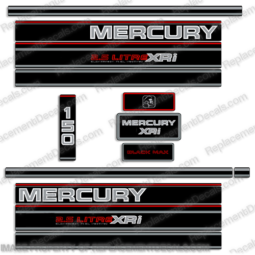 Mercury 150hp 2.5 Litre BlackMax Decal Kit - 1995 Mercury, 150, 150hp, Black, Max, BlackMax, Black Max, Decal, Kit, 1995, XRi, XRi Offshore, XR6