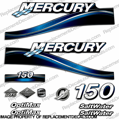 Mercury 150hp "Optimax" Saltwater Decals - 2005 (Blue) INCR10Aug2021