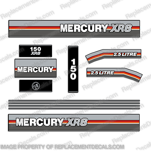 Mercury 1993 150HP 2.5 litre XR6 Outboard Decals  mercury, decals , 150,  xr6, 1993,  outboard, motor, cowl,  stickers,
