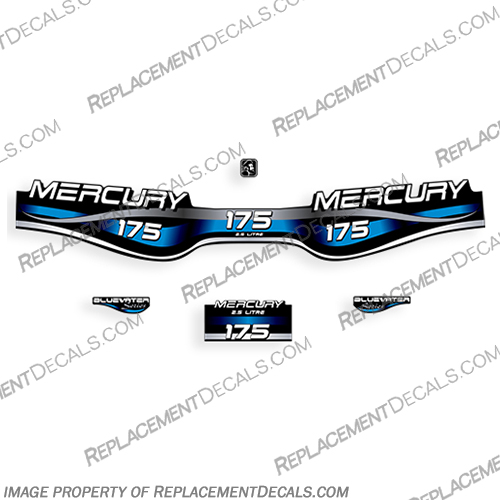 Mercury 175hp 2.5L Bluewater Series Decal Kit (Blue) merc, mercury, blue, water, 2.5, liter, 2.5, 2l, outboard, engine, motor, decal, sticker, kit, set, decals, mercury, 175, 175 hp, 175hp, horsepower, 150hp, 1998, 1999, 2000, 2001, 2002, 2003, 2004, 2005, 2006, 2007, 2008, 2009, 2010, electronic, fuel, injection, INCR10Aug2021