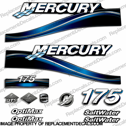 Mercury 175hp "Optimax" Saltwater Decals - 2005 (Blue) INCR10Aug2021