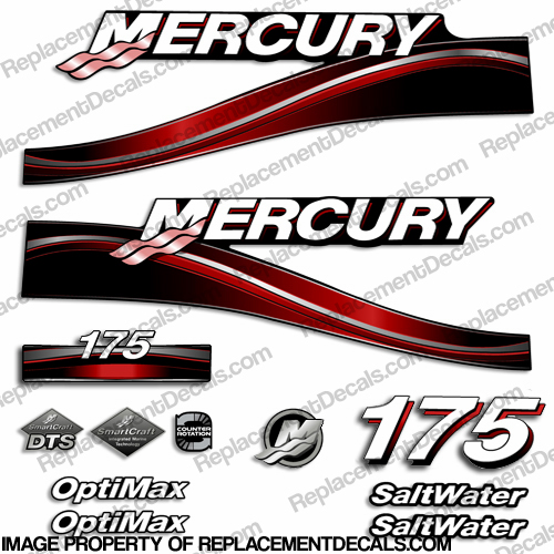Mercury 175hp "Optimax" Saltwater Decals - 2005 (Red) INCR10Aug2021
