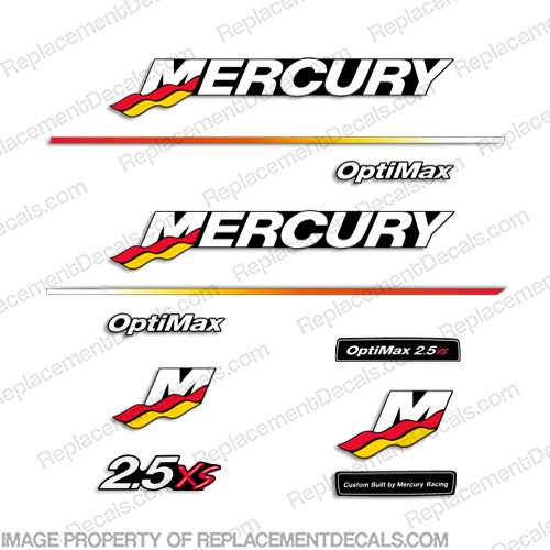 Mercury 2.5XS Racing Decal Kit - 2003 - 2004 2.5, 2 1/2, hp, xs, racing, mercury, outboard, motor, engine, decal, sticker, kit, set, INCR10Aug2021