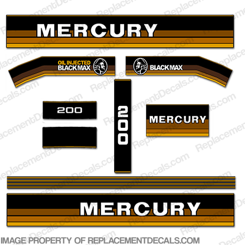 Mercury 1984-1985 200hp Outboard Decals 84, 85, 200, 200 horse power, brown, INCR10Aug2021