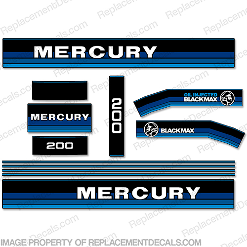 Mercury 1984-1985 200hp Outboard Decals (Blue Tones) 84, 85, 200, 200 horse power, blue, blue tones, bluetones, INCR10Aug2021