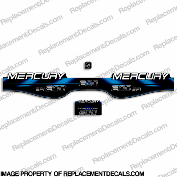Mercury 200hp EFI Decals - 1994 - 1999 (Blue) mercury, 1994, 1995, 1996, 1997, 1998, 1999, decal, decals, kit, set, stickers, outboard, efi, blue, 200, 200hp, 200 hp, 