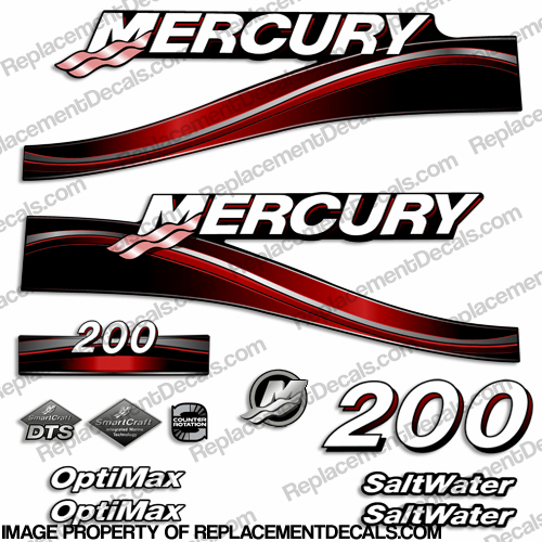Mercury 200hp Optimax Decal Kit - 2005 (Red) INCR10Aug2021