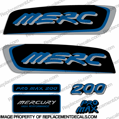 Mercury 200hp Pro Max Decal Kit - Blue/Silver pro. max, pro max, pro-max, promax, INCR10Aug2021