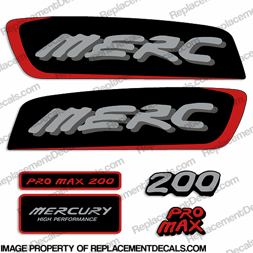 Mercury 200hp Pro Max Decal Kit - Red/Silver pro. max, pro max, pro-max, promax, INCR10Aug2021