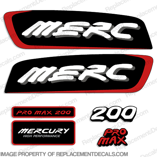 Mercury 200hp Pro Max Decal Kit - Red pro. max, pro max, pro-max, promax, INCR10Aug2021