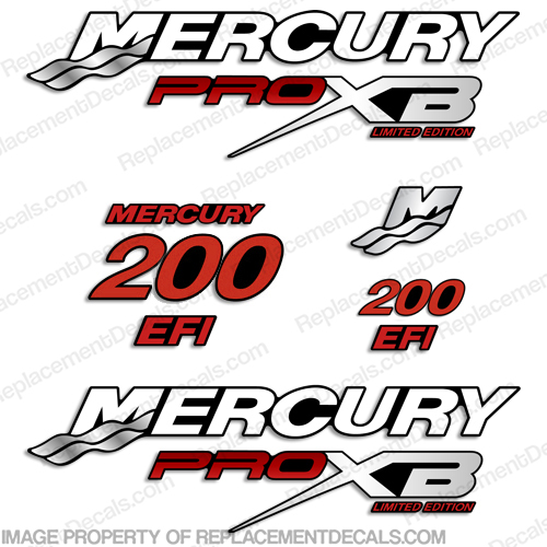 Mercury 200hp Pro XB Limited Edition Decals (Red) 200 horse power, 200-hp, pro-xb, proxb, 200, INCR10Aug2021