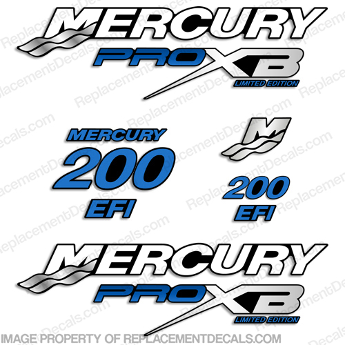 Mercury 200hp Pro XB Limited Edition Decals (Blue) 200 h.p., 200 horse power, 200-hp, pro-xb, proxb, 200, INCR10Aug2021