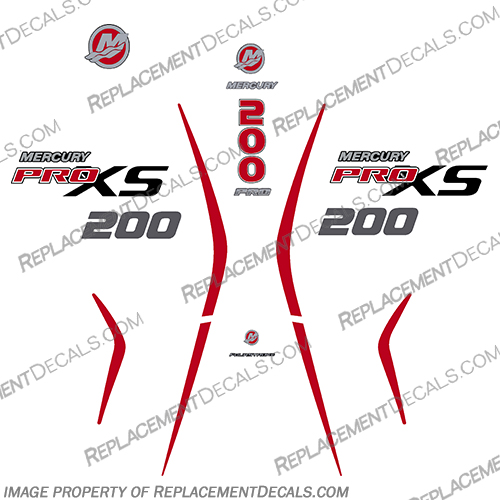 Mercury 200 PROXS New 2018 and up mercury, 250, proxs, pro, xs, new, 2018, 2019, 2020, 2021, 2022, red, black, outboard, decals, stickers, engine, boat, 200, 200hp, 250hp, 225, 225hp