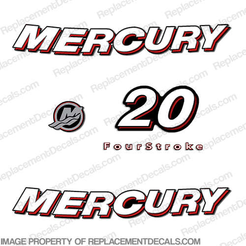 Mercury 20hp FourStroke Decal Kit - 2006 + four stroke, fourstroke, 4stroke, 4-stroke, 4 stroke, four-stroke, 20, INCR10Aug2021