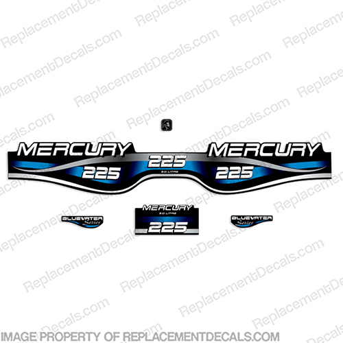 Mercury 225hp 3.0L Bluewater Series Decal Kit (Blue) merc, mercury, blue, water, 3l, 3.0l, 3.0, liter, 2.5, 2l, outboard, engine, motor, decal, sticker, kit, set, decals, mercury, 150, 150 hp, horsepower, 150hp, 1998, 1999, 2000, 2001, 2002, 2003, 2004, 2005, 2006, 2007, 2008, 2009, 2010, electronic, fuel, injection, INCR10Aug2021