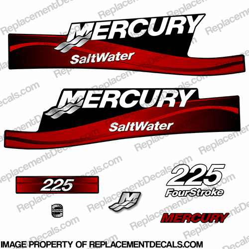 Mercury 225hp Four Stroke Saltwater Series Decals - (Red) fourstroke, 4s, 4stroke, 4-s,INCR10Aug2021