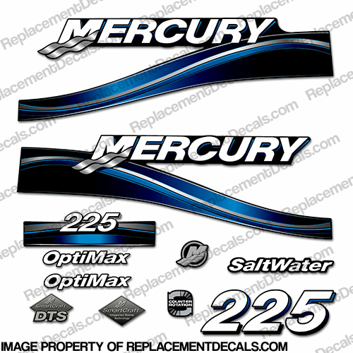 Mercury 225hp Optimax Saltwater Decal Kit 2005 (Blue) INCR10Aug2021