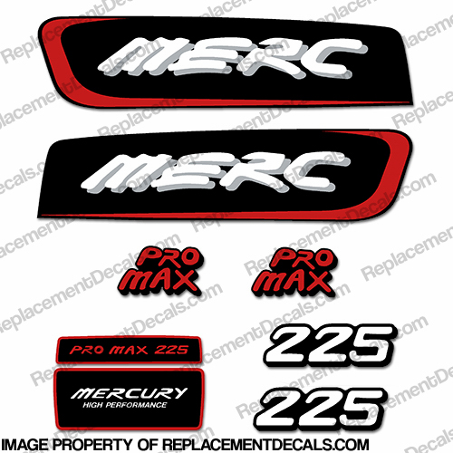 Mercury 225hp Pro Max Decal Kit - Red pro. max, pro max, pro-max, promax, INCR10Aug2021