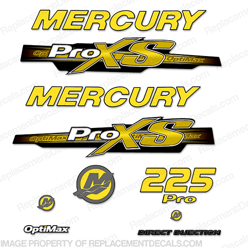 Mercury 225hp ProXS 2011+ Style Decals - Yellow pro xs, optimax proxs, optimax pro xs, optimax pro-xs, pro-xs, 225 hp, yellow, INCR10Aug2021
