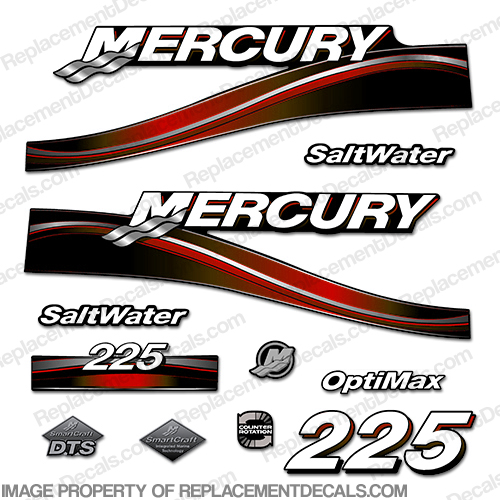 Mercury 225hp Saltwater Optimax Decal Kit 2005 (Red) INCR10Aug2021