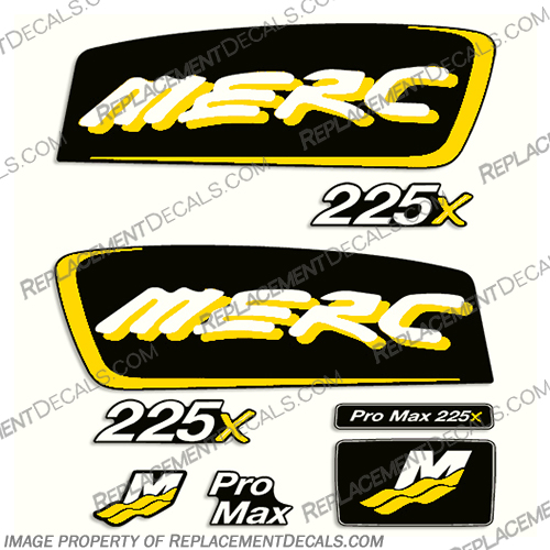 Mercury 225x ProMax Alien Cowl Decals - Custom Color Yellow pro. max, pro max, pro-max, mercury, 225, 225x, ProMax, Alien, Cowl, Decal, Decals, Kit, Custom, Color, Yellow