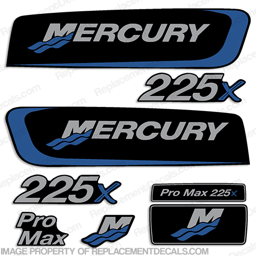 Mercury 225x ProMax Alien Cowl Decals - Custom Silver/Blue pro. max, pro max, pro-max, INCR10Aug2021