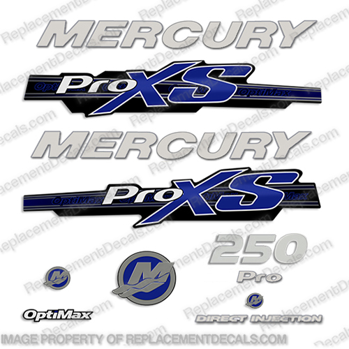 Mercury 250hp ProXS 2013+ Style Decals - Blue / Metallic Silver / Chrome pro xs, optimax proxs, optimax pro xs, optimax pro-xs, pro-xs, 250, 2012,2013, 2014, 2015, 2016, hp, INCR10Aug2021